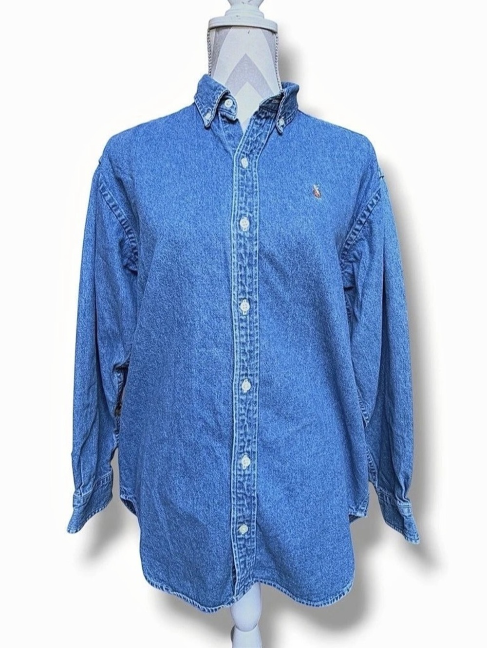 Vintage 90s Ralph Lauren Denim Shirt Women’s XL Blue Button-Up w/ Pony Classic